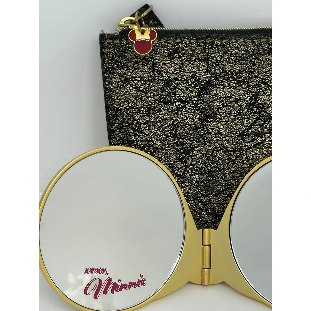 Sephora Disney Minnie Mouse Compact Mirror Gold Black Pouch Disney Minnie Beauty